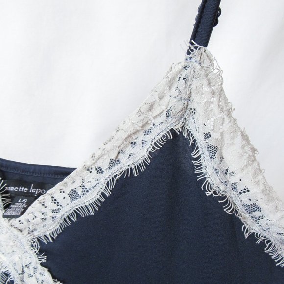 NANETTE LEPORE Slip Dress With Lace in Navy Blue Size-L - Picture 4 of 10